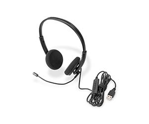 DIGITUS Cuffie Stereo per Ufficio, On Ear, riduzione del Rumore Cavo da 1,95 m, unità di Controllo, USB