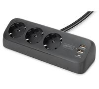 DIGITUS DA-70625 - Presa multipla con USB - 2x USB-A, 1x tipo-C - 3x presa con contatto di terra - IP20 - protezione da cortocircuito e sovratensione - fissaggio a morsetto per tavoli - nero