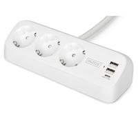 DIGITUS DA-70626 - Presa multipla con USB - 2x USB-A, 1x tipo C - 3x presa con contatto di protezione - IP20 - Protezione da cortocircuito e sovratensione - Fissaggio a morsetto per tavoli - Bianco