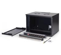 DIGITUS Set di rete 19 pollici - Armadio di rete 7U - Ripiano 1U - Pannello di distribuzione 24 porte - 24 moduli Keystone - 30 cavi patch CAT 6A - Multipresa - Non montato - SOHO PRO - Nero