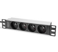 DIGITUS DN-95418-FR - Ciabatta a 4 prese - 1U - 10 pollici (254 mm) - layout francese - installabile a rack in un armadio di rete - argento/nero