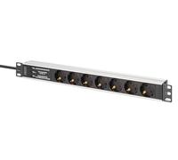 DIGITUS DN-95441 - Presa multipla da 19" - 7 prese - 1U - Con interruttore automatico e protezione da sovratensione - 230 V CA 50/60 Hz 16 A 3600 W - Per armadi di rete e server da 19 pollici