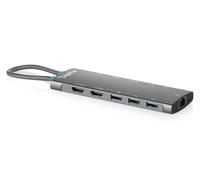 DIGITUS Docking station USB-C - 11 porte - 2x HDMI 2.0, 5x USB 3.2 Gen 1 | 2x USB 2.0 - 1x RJ45 Gigabit Ethernet - UHD 8K 30 Hz 4K 60 Hz - Power Delivery da 100 W - 11-in-1 - Grigio