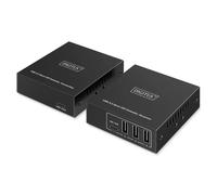 DIGITUS Extender USB 3.2 Gen1 su Ethernet - Hub USB a 4 Porte - 3X Tipo A, 1x Tipo C - Raggio di 100 m con Cavo di Rete Cat 6 - 5 Gbps - Nero