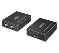 DIGITUS Extender USB 2.0 su Ethernet - Hub USB-A a 4 Porte - Raggio di 150 m con Cavo di Rete Cat 6 - 480 Mbps - Nero