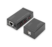 Digitus Hub ed estensore di rete USB a 4 porte - USB 2.0 - Portata 50 m - Cavo di rete CAT 5/5e/6 - Trasmettitore e ricevitore - Plug & Play - nero