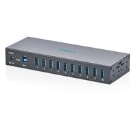DIGITUS Hub USB industriale - 10 porte - USB 3.2 Gen1 - 5 Gbit/s | 10x USB-A - IP30 - Ingresso di alimentazione CC o morsettiera - Protezione ESD - Montaggio su guida DIN