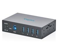 DIGITUS Hub USB industriale - 4 porte - USB 3.2 Gen1 - 5 Gbit/s | 4 porte USB-A - IP30 - Ingresso alimentazione CC o morsettiera - Protezione ESD - Montaggio su guida DIN