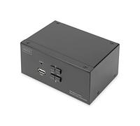 DIGITUS KVM Switch DisplayPort - Doppio display a 2 porte - 2 PC 2 monitor - 1x mouse, tastiera e audio per 2 computer - UHD 4K@60Hz (3840 x 2160p) - Hot-Key KVM Switch - 1x Hub USB 2.0 - Nero