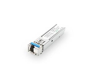 DIGITUS Modulo SFP Gigabit universale - 1,25 Gbit/s - Mini GBIC - per cavo in fibra ottica monomodale - LC Simplex - Bidirezionale - TX1310/RX1550nm - 20 km di portata - Plug & Play