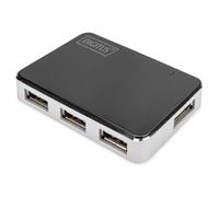 DIGITUS DA-70220 - Hub USB 2.0 DIGITUS, 4 porte, nero/alluminio, con alimentatore