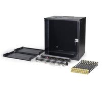 DIGITUS Set di rete 19 pollici - Armadio di rete 12U - 2 ripiani 1U - Pannello di distribuzione 24 porte - 24 moduli Keystone - 30 cavi patch CAT 6A - Multipresa - Non montato - SOHO PRO - Nero