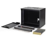 DIGITUS Set di rete 19 pollici - Armadio di rete 9U - Ripiano 1U - Pannello di distribuzione 24 porte - 24 moduli Keystone - 30 cavi patch CAT 6A - Multipresa - Non montato - SOHO PRO - Nero
