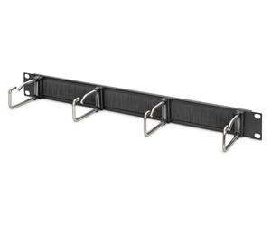 Digitus - Pannello Estensibile per Cavi con Passante e Barra Spazzolata, 19 Pollici, 1U, 4 staffe di Guida in Acciaio, Nero, Cavo pannello di gestione 1U - striscia di spazzola - NP