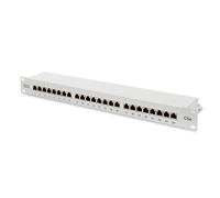 DIGITUS Pannello patch - 19 pollici - Cat-5e - 24 porte RJ45 - Schermato - Pannello patch LSA - Montaggio a rack 1U - Grigio