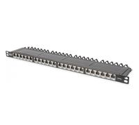 DIGITUS LSA Patch-Panel Cat-6A - 24 porte - 0,5 HE - Schermato - Classe EA - Sportello antipolvere - Nero RAL 9005
