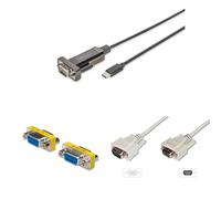 DIGITUS Set: Adattatore da USB-C a seriale - Convertitore RS232 - Da USB 2.0 Type-C a DSUB 9M - Chipset FTDI FT232RL - Cavo da 1 m - Con scambiatore di genere D-Sub 9, cavo di prolunga D-Sub 9 da 3 m
