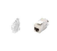 DIGITUS Set: Adattatore per guida DIN - 2 pezzi - Con 2x modulo Cat6A Keystone - Angolo 45° - Campo di etichettatura - Sportello di protezione dalla polvere