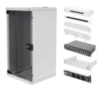 DIGITUS Set da 10 pollici - Armadio di rete 12 U serie SOHO grigio - Scaffale - Striscia di prese - Pannello patch a 8 porte - Switch gigabit a 8 porte - Cavi di rete 10x Cat 6 - Gestione dei cavi