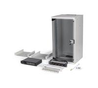 DIGITUS Set di rete 10 pollici - Armadio di rete 12U - 2 ripiani - Ciabatta elettrica - Switch 16 porte - Patch panel 12 porte - 12 moduli Keystone - 20 cavi patch - Non assemblato - SOHO Pro - Grigio
