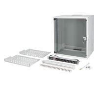 DIGITUS Set di rete 19 pollici - Armadio di rete 12U - 2 ripiani 1U - Pannello di distribuzione 24 porte - 24 moduli Keystone - 30 cavi patch CAT 6A - Multipresa - Non montato - SOHO PRO - Grigio
