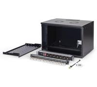 DIGITUS Set di rete 19 pollici - Armadio di rete 7U - Ripiano 1U - Pannello di distribuzione 24 porte - 24 moduli Keystone - 30 cavi patch CAT 6A - Multipresa - Non montato - SOHO PRO - Nero