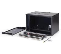 DIGITUS Set di rete 19 pollici - Armadio di rete 7U - Ripiano 1U - Pannello di distribuzione 24 porte - 24 moduli Keystone - 30 cavi patch CAT 6A - Multipresa - Non montato - SOHO PRO - Nero