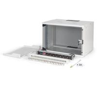 DIGITUS Set di rete 19 pollici - Armadio di rete 7U - Ripiano 1U - Pannello di distribuzione 24 porte - 24 moduli Keystone - 30 cavi patch CAT 6A - Multipresa - Non montato - SOHO PRO - Grigio