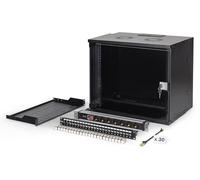DIGITUS Set di rete 19 pollici - Armadio di rete 9U - Ripiano 1U - Pannello di distribuzione 24 porte - 24 moduli Keystone - 30 cavi patch CAT 6A - Multipresa - Non montato - SOHO PRO - Nero