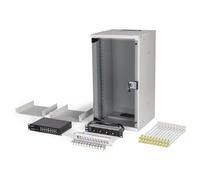 DIGITUS Set di rete 10 pollici - Armadio di rete 12U - 2 ripiani - Ciabatta elettrica - Switch 16 porte - Patch panel 12 porte - 12 moduli Keystone - 20 cavi patch - Non assemblato - SOHO Pro - Grigio