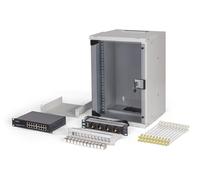 DIGITUS Set di rete 10 pollici - Armadio di rete 9U - Ripiano - Ciabatta elettrica - Switch 16 porte - Patch panel 12 porte - 12 moduli Keystone - 20 cavi patch - Non assemblato - SOHO Pro - Grigio