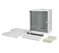 DIGITUS Set di rete da 19 pollici - Armadio di rete 12U SOHO Pro - 2 ripiani 1U - Pannello patch a 24 porte - 24 moduli keystone - 30 cavi patch - striscia di presa - non montato - grigio