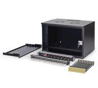 DIGITUS Set di rete 19 pollici - Armadio di rete 7U - Ripiano 1U - Pannello di distribuzione 24 porte - 24 moduli Keystone - 30 cavi patch CAT 6A - Multipresa - Non montato - SOHO PRO - Nero