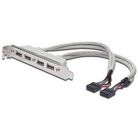 DIGITUS Staffa Slot USB 2.0 - 0,25 m - 2x IDC (10 pin) a 4x USB-A - 480 Mbps - per comuni case per computer - Beige
