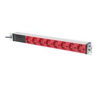 DIGITUS DN-95410-R - Presa multipla da 19" - 8 prese (rosse) - 1U - Ingresso IEC C14 - fusibile di back-up - 250VAC 50/60Hz - 10A - 2500W - Per armadi di rete e server da 19"