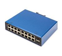 DIGITUS Switch di Rete - 18 Porte Gigabit Ethernet - 16x RJ45 + 2X SFP - IP40 - L2 gestito - 10/100/1000 Mbit/s - Montaggio su Guida DIN - Serie Industriale - Nero/Blu