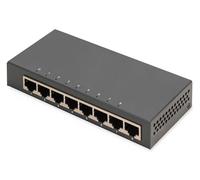 DIGITUS Switch di rete - 8 porte - Gigabit Ethernet 10/100/1000 Mbit/s - non gestito - Auto-MDI/MDI-X - Plug & Play - senza ventola - 8 porte RJ45 - nero