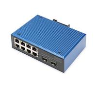 DIGITUS Switch di Rete Poe - 10 Porte Fast Ethernet - 8X RJ45 + 2X Gigabit SFP uplink - IP40 - Montaggio su Guida DIN - 10/100 Mbit/s - Serie Industriale