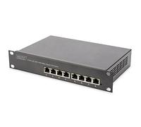 DIGITUS Switch Gigabit Ethernet PoE+, 10 pollici, 8 porte, Non gestito, IEEE 802.3at, 96 Watt di budget di potenza, Nero