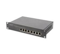 DIGITUS Switch Gigabit Ethernet PoE+, 10 pollici, 8 porte, Non gestito, IEEE 802.3at, 96 Watt di budget di potenza, Nero