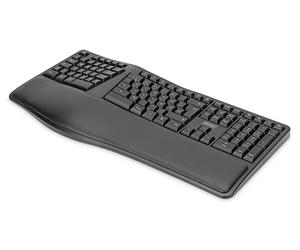 Digitus Tastiera wireless ergonomica - Layout tastiera DE (QWERTZ) - Tasti di scelta rapida - Ricevitore USB nano - Nero