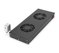 DIGITUS Unità di ventilazione per armadio di rete da 19 pollici - 2 ventole - Montaggio variabile su guide profilate da 19 pollici - 1 U - Termostato - Portata d'aria 4,6 m³ al minuto - Nero