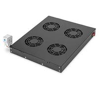 DIGITUS Unità di ventilazione per armadio di rete da 19 pollici - 4 ventole - Montaggio variabile su guide profilate da 19 pollici - 1 U - Termostato - Portata d'aria 9,3 m³ al minuto - Nero