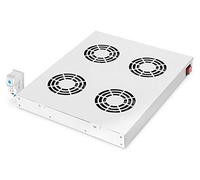 DIGITUS Unità di ventilazione per armadio di rete da 19 pollici - 4 ventole - Montaggio variabile su guide profilate da 19 pollici - 1 U - Termostato - Portata d'aria 9,3 m³ al minuto - Grigio