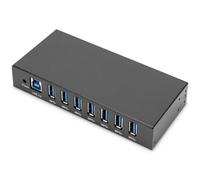 DIGITUS hub USB - 7 Porte - 7X USB-A - USB 3.0-5 Gbit/s - USB SuperSpeed - Protezione ESD 15 KV - Montaggio su Guida DIN - alloggiamento in Metallo - Serie Industriale - Nero