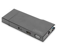 DIGITUS USB-C Docking Station da viaggio - 7 porte - 1x HDMI, 1x VGA (4K@30Hz) - 2x USB 3.0 / USB 2.0 - RJ45 LAN, lettore di schede - Nero