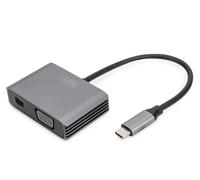 DIGITUS USB-C - Mini DP + VGA Adapter, 20 cm 4K/30Hz, Silver, Aluminium Housing