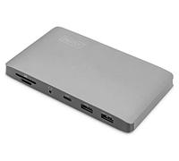 DIGITUS USB4 Thunderbolt Docking Station - 10 porte - 2x DP (8K@30Hz) - 3x USB 3.0 / USB 2.0, 1x USB Type-C - RJ45 LAN, Jack Audio, Lettore di schede - Grigio