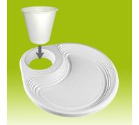 DIGLASS 60 piatti portabicchiere BIO monouso + 60 bicchieri omaggio inclusi, ideale per rinfreschi e aperitivi. (Foro 55 mm)