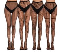 DIGNFENG 4 Paiadi Collant Donna Fantasia, Collant Halloween Donna Calze Collant a Rete Neri Collant Donna Curvy, Spider, 4 Stili di da Donna Sexydonna Hot Scheletro Ragnatela per Decorazione